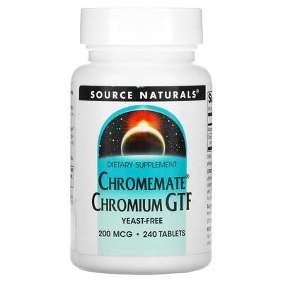 Хром Source Naturals Chromemate Chromium GTF 200 мкг, 240 таблеток