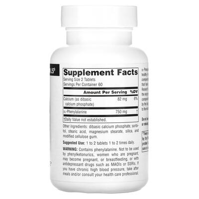 DL-фенілаланін Source Naturals DLPA 375 мг, 120 таблеток