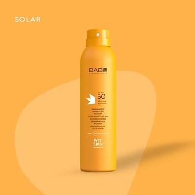 Спрей солнцезащитный Babe Laboratorios Sun Protection SPF50+ Wet Skin прозрачный водостойкий, 200 мл
