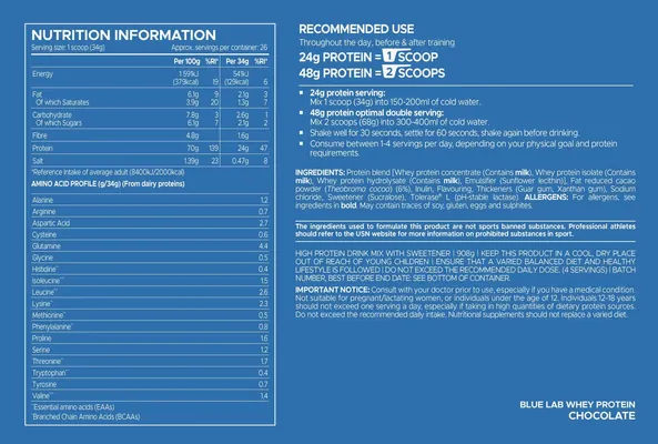 Протеїн сироватковий змішаний USN Blue Lab 100% Whey шоколад, 476 г