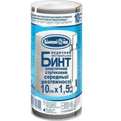 Бинт еластичний стрічковий «Білосніжка» медичний, середньої розтяжності 10 см х 1,5 м