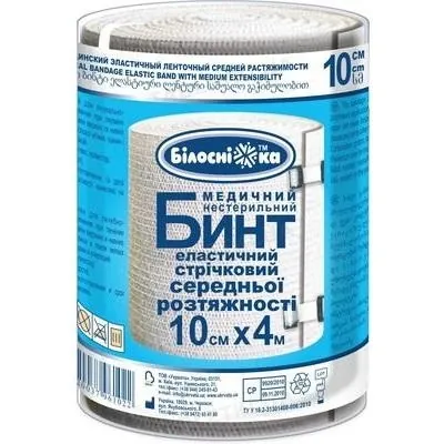 Бинт еластичний стрічковий «Білосніжка» медичний, середньої розтяжності 10 см х 4 м