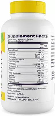 Пищеварительные ферменты Healthy Origins Digestive Enzymes Broad Spectrum, 180 вегетарианских капсул