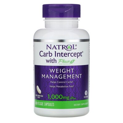 Добавка для понижения веса Natrol Carb Intercept Phase 2, 60 растительных капсул