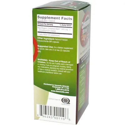 Кориця Genceutic Naturals Cinnamon 500 мг, 60 NP капсул