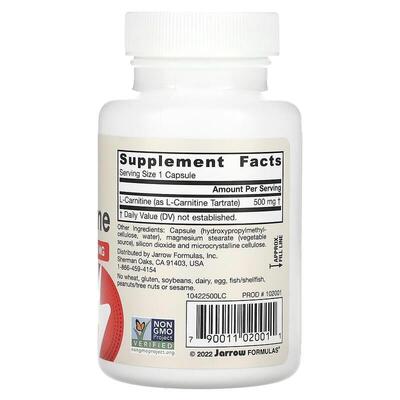 L-карнитин Jarrow Formulas L-Carnitine 500 мг, 50 вегетарианских капсул