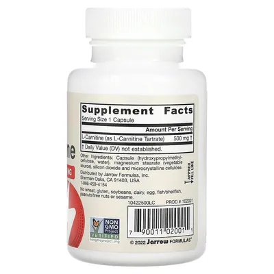 L-карнітин Jarrow Formulas L-Carnitine 500 мг, 50 вегетаріанських капсул