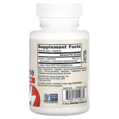 Ацетил-L-карнитин Jarrow Formulas Acetyl L-Carnitine 500 мг, 60 растительных капсул