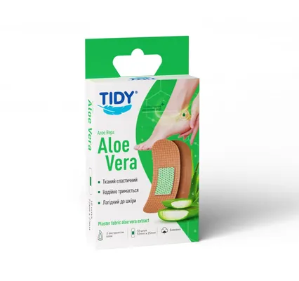 Пластир медичний Tidy Aloe Vera бактерицидний на тканинній основі, 72 мм x 25 мм, 10 штук