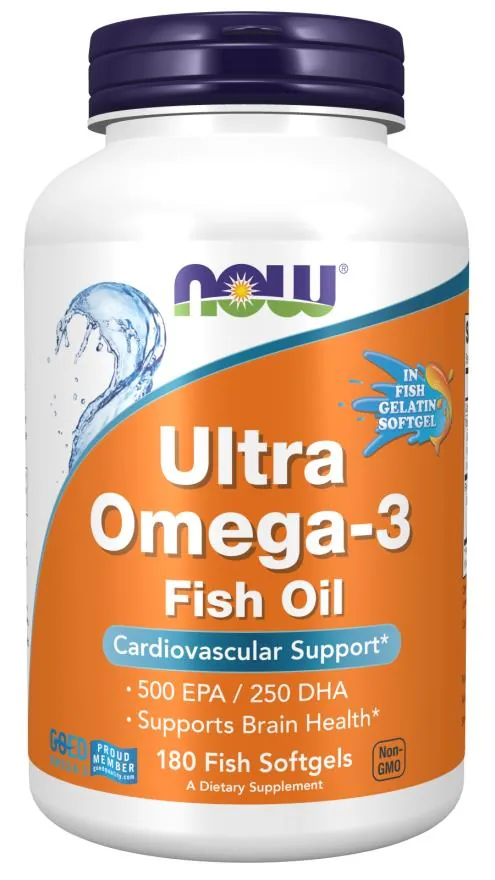 Ультра Омега-3 NOW Ultra Omega-3 Fish Oil, 180 м’яких желатинових капсул (риб'ячий желатин)