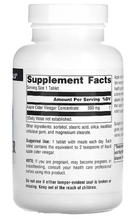 Яблочный уксус Source Naturals Apple Cider Vinegar 500 мг, 180 таблеток