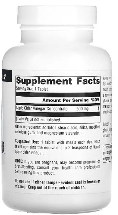 Яблочный уксус Source Naturals Apple Cider Vinegar 500 мг, 90 таблеток