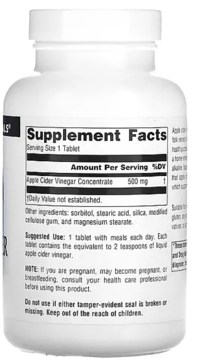 Яблучний оцет Source Naturals Apple Cider Vinegar 500 мг, 90 таблеток