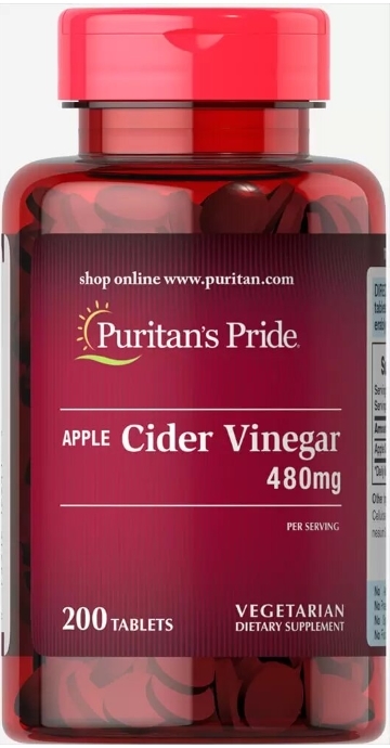 Яблочный уксус Puritan's Pride Apple Cider Vinegar 480 мг, 200 таблеток