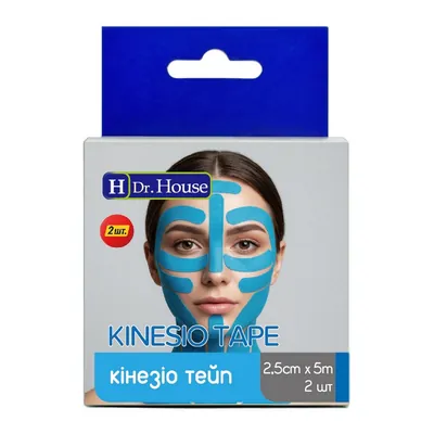 Кінезіо тейп H Dr. House 2,5 см х 5 м, блакитний, 2 штуки