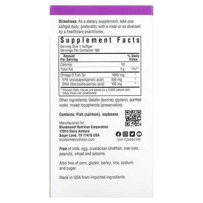 Натуральная Омега-3 из жира лосося Bluebonnet Nutrition капсулы №180