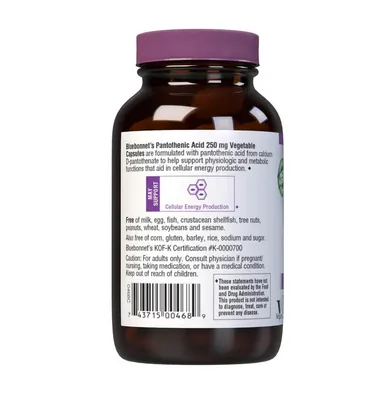 Пантотенова кислота (B5) 250 мг Bluebonnet Nutrition капсули №60