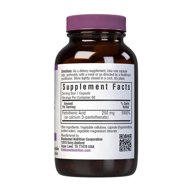 Пантотенова кислота (B5) 250 мг Bluebonnet Nutrition капсули №60