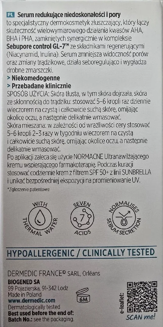 Сироватка для обличчя Dermedic Normacne зменшення недосконалостей та пор для жирної шкіри, 30 мл