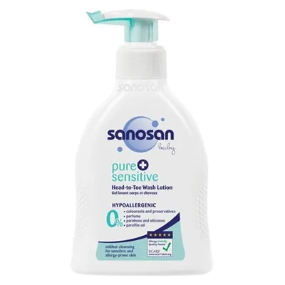 Засіб для купання Sanosan Baby pure+sensitive гіпоалергенний  2 в 1, 200 мл