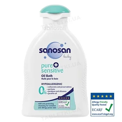 Олійка дитяча Sanosan Baby pure+sensitive гіпоалергенна для купання, 200 мл