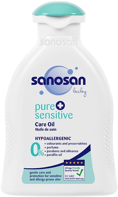 Масло детское Sanosan Baby pure+sensitive гипоаллергенное для чувствительной кожи, 200 мл