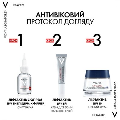 Крем для обличчя Vichy Liftactiv H.A. нічний розгладжуючий з гіалуроновою кислотою для корекції зморшок, 50 мл
