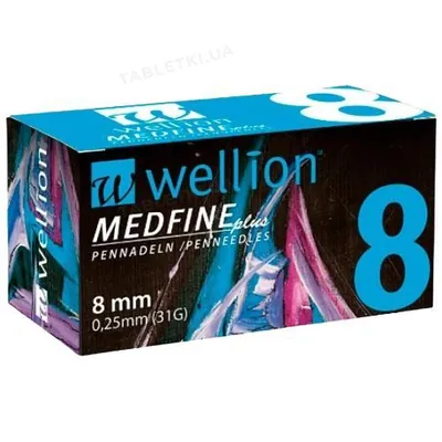 Голки для шприц-ручок Wellion MEDFINE plus одноразові стерильні, універсальні, 31G (0,25 х 8 мм), 100 штук