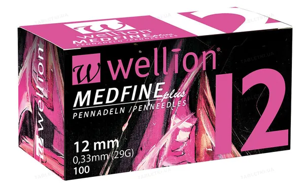 Голки для шприц-ручок Wellion MEDFINE plus одноразові стерильні, універсальні, 29G (0,33 х 12 мм), 100 штук