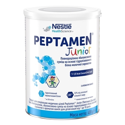 Смесь сухая Peptamen Junior Пептамен Юниор на основе гидролизованного белка молочной сыворотки с ароматом ванили для детей от 1 года, 400 г