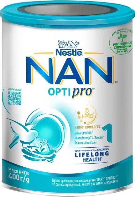 Суміш суха молочна NAN 1 Optipro з 5 олігосахаридами та L. Reuteri для дітей з народження, 400 г