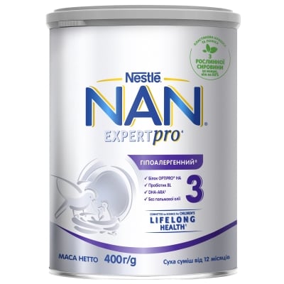 Смесь сухая молочная NAN Гипоаллергенный 3 Expertpro для детей с 12 месяцев, 400 г