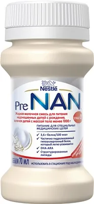 Суміш рідка молочна NAN PreNAN Stage 0 готова до споживання, для недоношених дітей та дітей з низькою масою тіла від народження, 70 мл