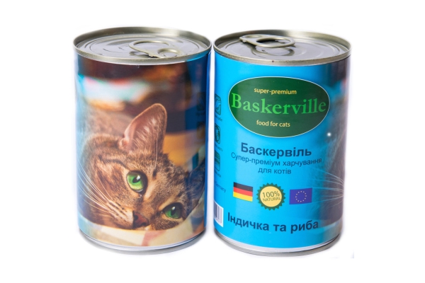 Консерва для котів Baskerville з індичкою і рибою, 400 г
