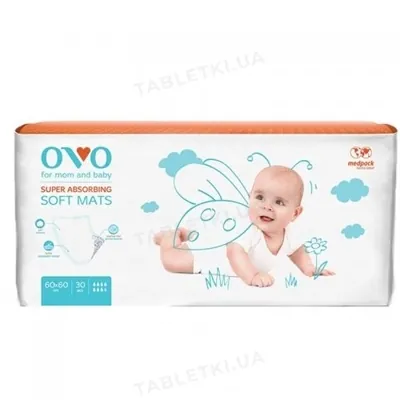 Пелюшки OVO одноразові поглинаючі, 60 x 60 см, 30 шт