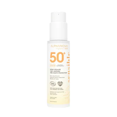 Спрей Alphanova Organic Sun SPF50+ органічний сонцезахисний для чутливої шкіри обличчя та тіла, 100 г