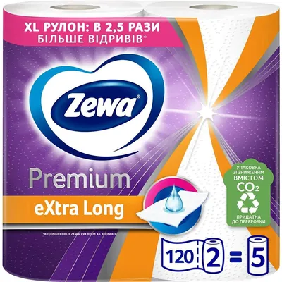Рушники паперові Zewa Premium Extra Long 2 шари 120 відривів, 2 рулони