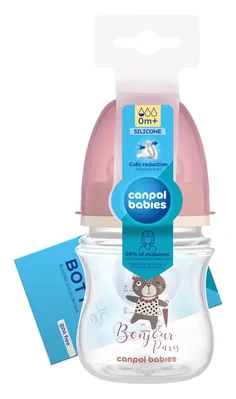 Пляшечка Canpol Babies Easystart Bonjour Paris 35/231_pin антиколікова з широким отвором, рожева, 120 мл