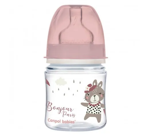 Пляшечка Canpol Babies Easystart Bonjour Paris 35/231_pin антиколікова з широким отвором, рожева, 120 мл