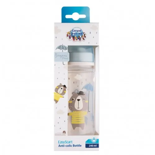 Пляшечка Canpol Babies Easystart Bonjour Paris 35/232_blu антиколікова з широким отвором, синя, 240 мл