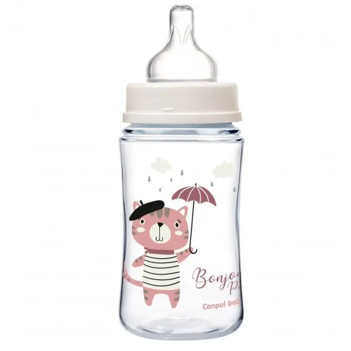 Пляшечка Canpol Babies Easystart Bonjour Paris 35/232_pin антиколікова з широким отвором, рожева, 240 мл
