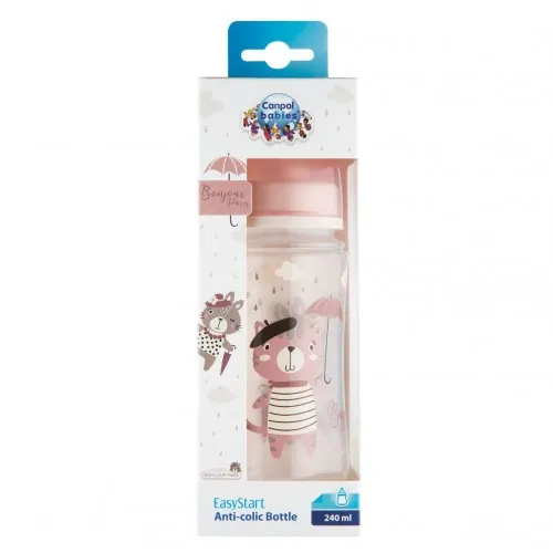 Пляшечка Canpol Babies Easystart Bonjour Paris 35/232_pin антиколікова з широким отвором, рожева, 240 мл