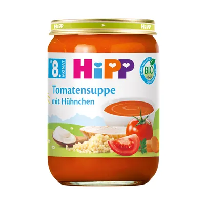 Пюре м’ясо-овочеве HiPP Organic Суп томатний з куркою з 8 місяців, 190 г