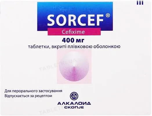 Сорцеф таблетки, в/плів. обол. по 400 мг №5