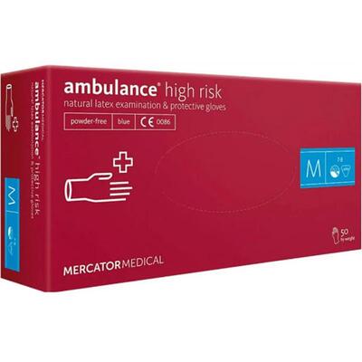 Перчатки смотровые Mercator Ambulance High Risk латексные неопудренные, размер M, нестерильные синие, 50 штук