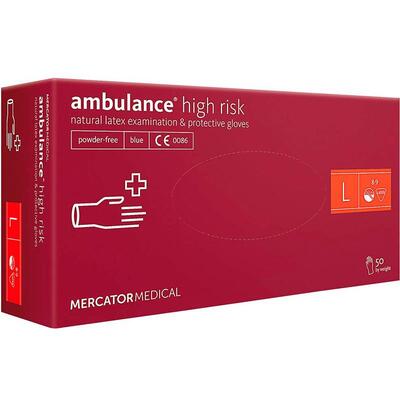 Перчатки смотровые Mercator Ambulance High Risk латексные неопудренные, размер L, нестерильные синие, 50 штук