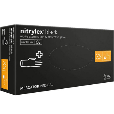 Перчатки смотровые Mercator Medical Nitrylex PF BLACK нитриловые неопудренные, размер XS, нестерильные, черные, 100 штук
