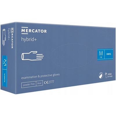 Перчатки хозяйственные Mercator Hybryd+ виниловые неопудренные, размер M, нестерильные, синие, 100 штук