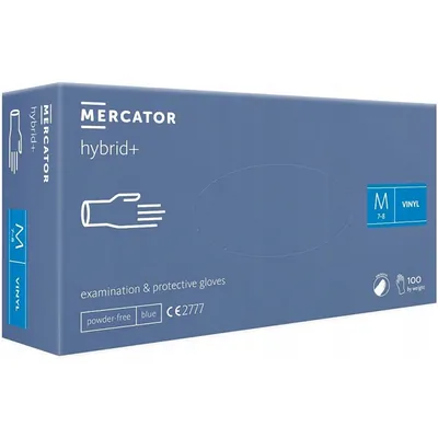 Рукавички господарчі Mercator Hybrid+ вінілові неопудрені, розмір M, нестерильні, сині, 100 штук