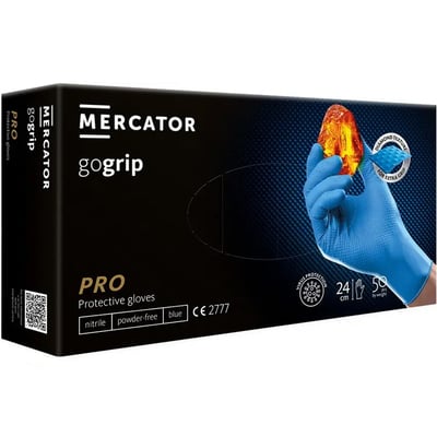 Перчатки хозяйственные Mercator GoGrip PRO нитриловые без пудры нестерильные, голубые, размер M, 50 штук